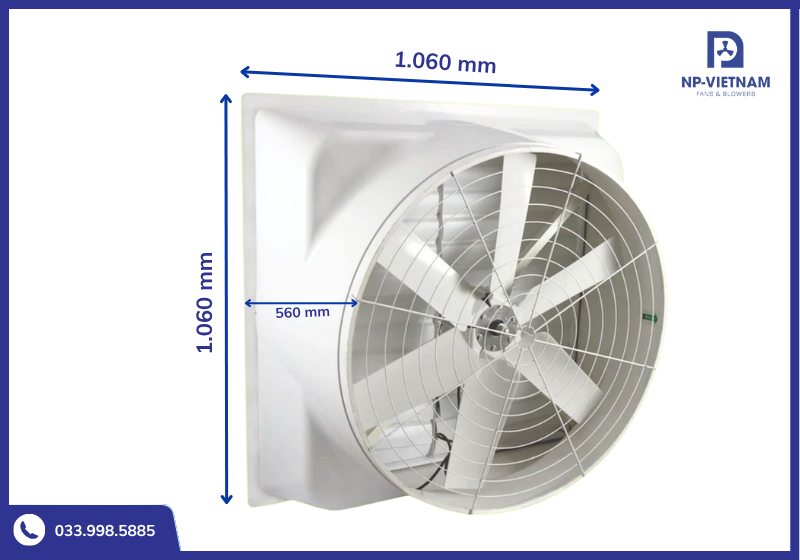 Thông số kích thước chi tiết quạt composite 1060 hút trực tiếp