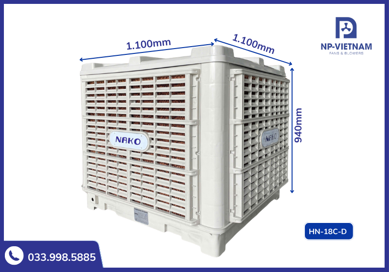 Thông số kích thước chi tiết của máy làm mát air cooler 18000 cmh NAKO hướng thổi xuống