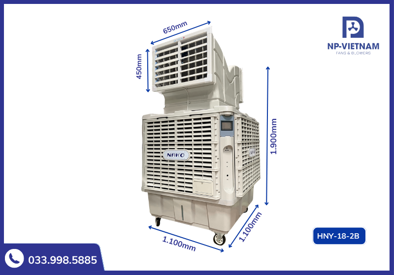 Thông số kích thước chi tiết của máy làm mát di động air cooler NAKO 18000 2 cửa thổi gió