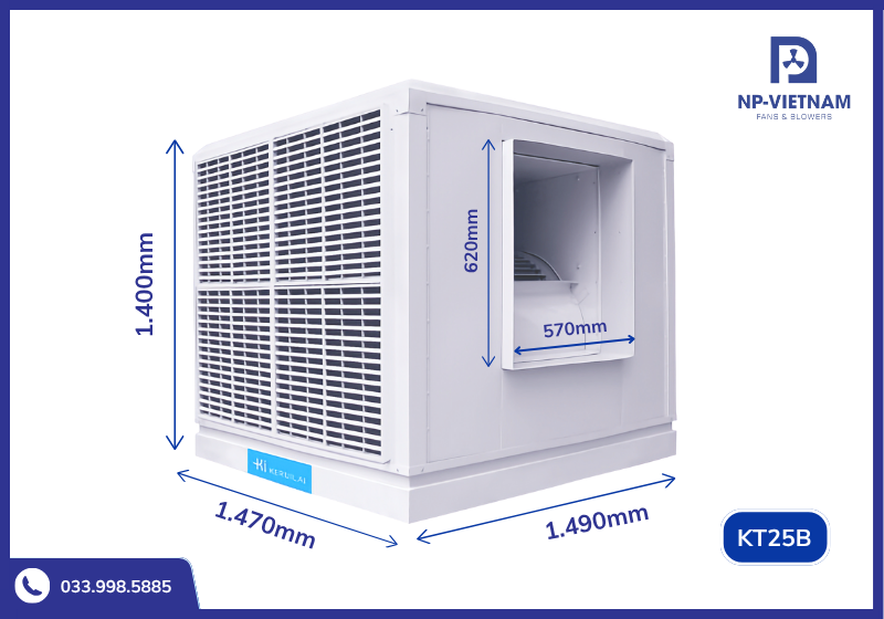 Thông số kích thước chi tiết máy làm mát hơi nước Keruilai KT25