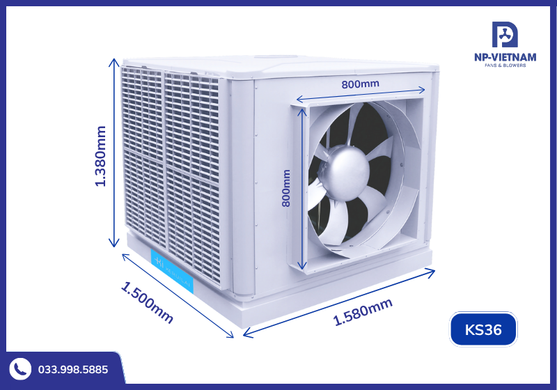 Thông số kích thước chi tiết máy làm mát Keruilai model KS36