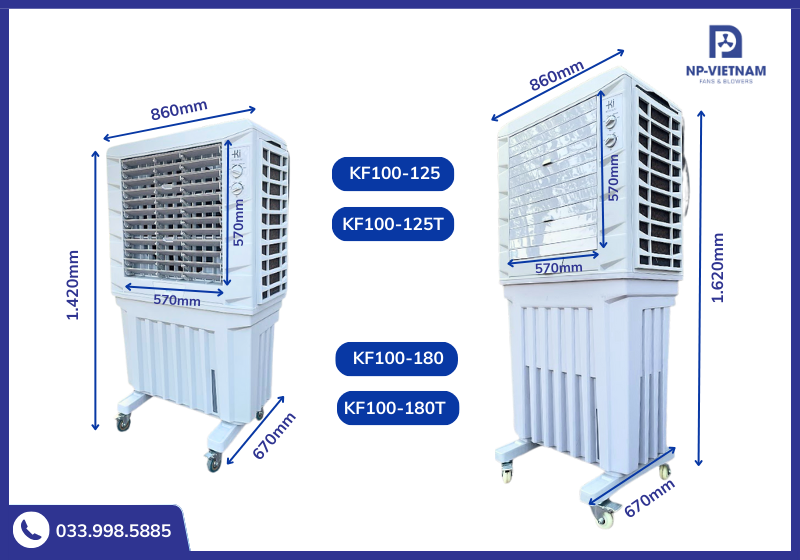 Thông số kích thước chi tiết quạt hơi nước Keruilai