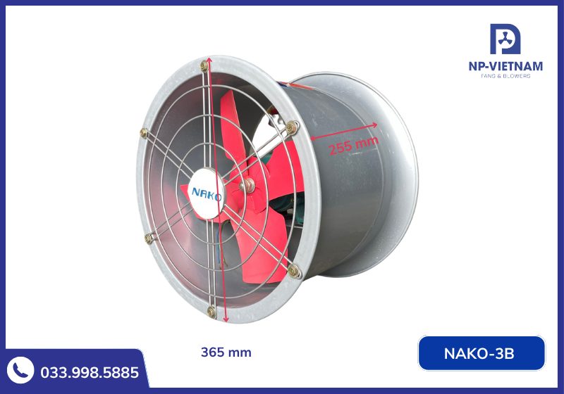 Thông số kích thước chi tiết quạt hướng trục tròn NAKO 3B - 220V