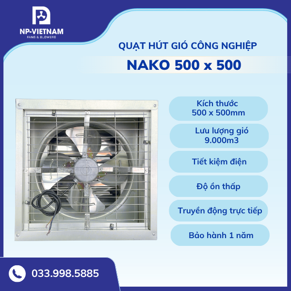 Quạt hút công nghiệp vuông 500x500 NAKO