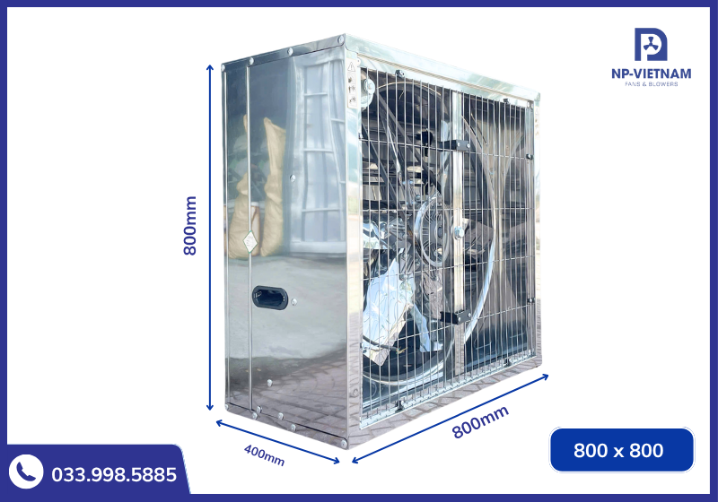 Thông số kích thước quạt hút công nghiệp vuông 800x800 NAKO