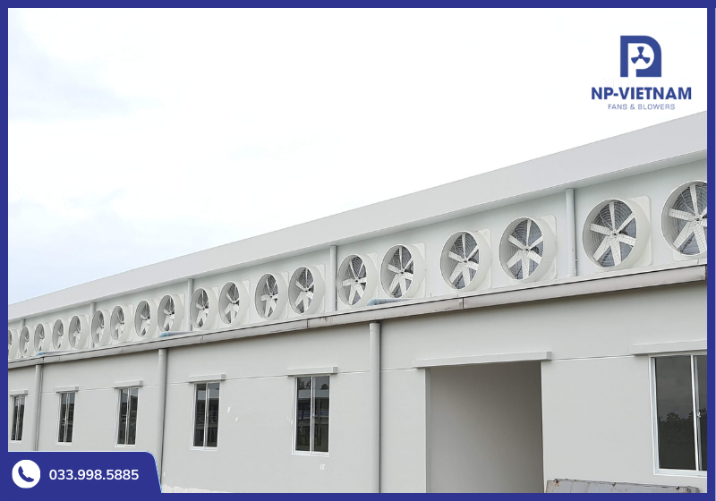 Hệ thống quạt hút công nghiệp NAKO giúp thông gió, giảm nhiệt hiệu quả cho nhà xưởng tại Bình Dương