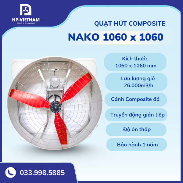 Quạt hút Composite gián tiếp cánh đỏ NAKO RTD-1060