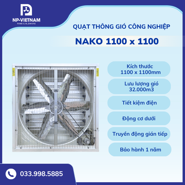 Quạt thông gió công nghiệp vuông NAKO 1100x1100