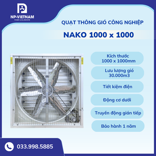 Quạt thông gió công nghiệp vuông NAKO 1000x1000
