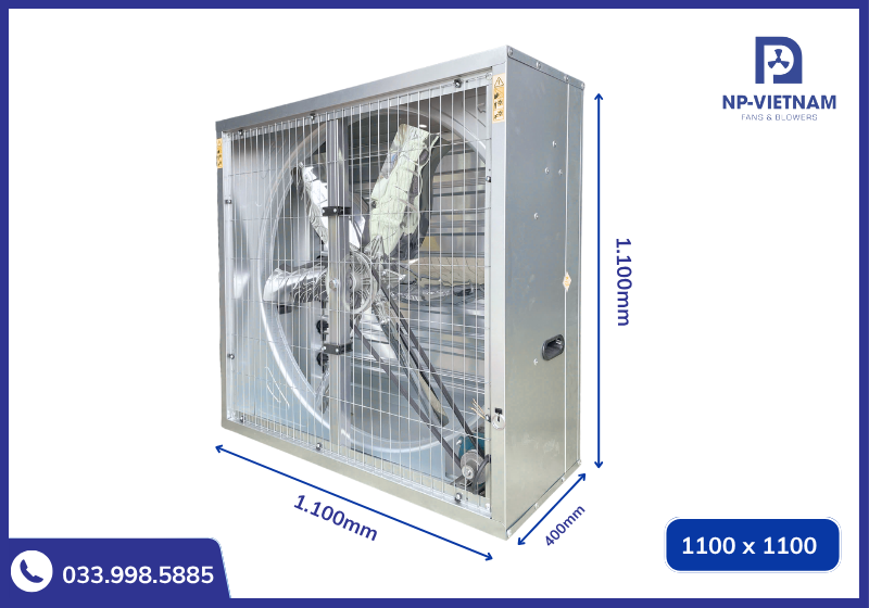 Thông số kích thước chi tiết của quạt thông gió công nghiệp 1100x1100