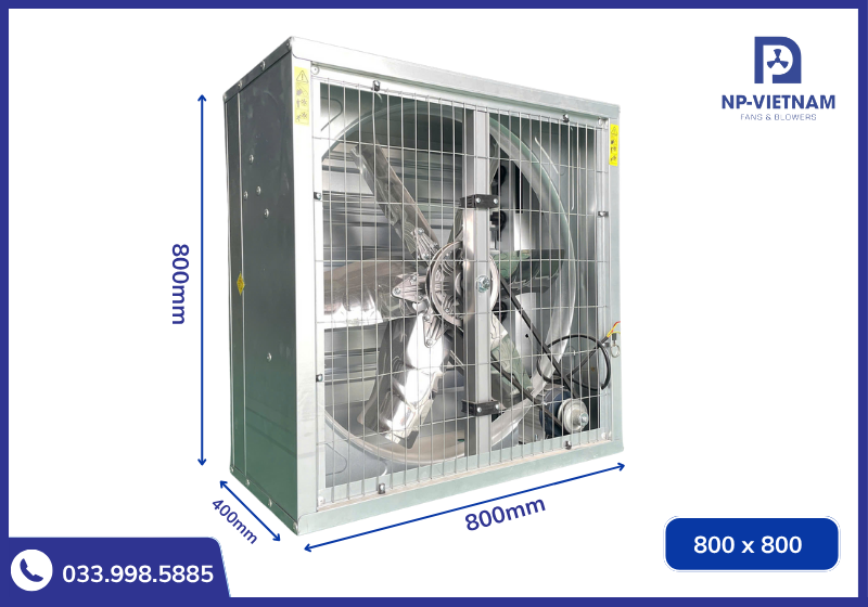Bảng thông số kích thước chi tiết của quạt thông gió 800x800