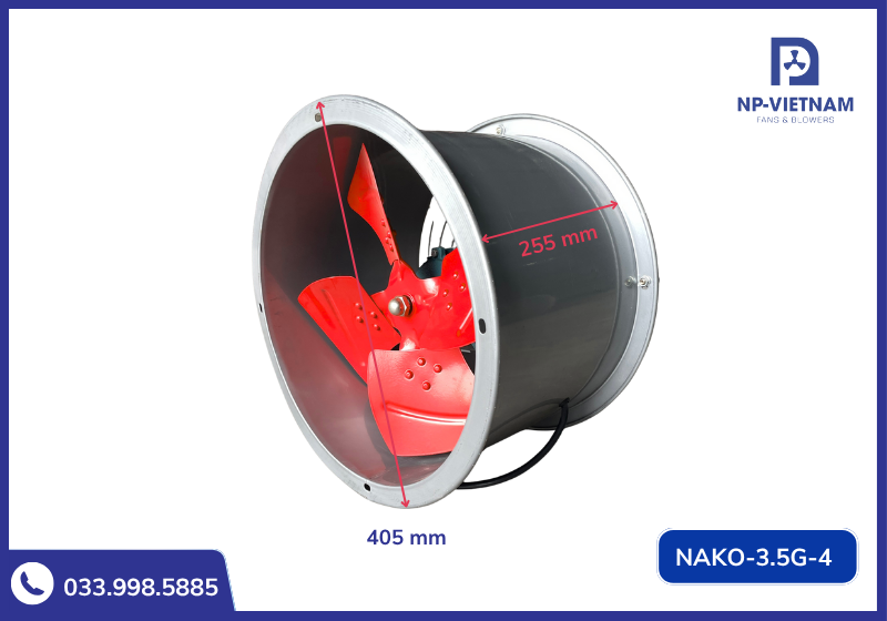 Thông số kích thước chi tiết quạt thông gió hướng trục tròn NAKO