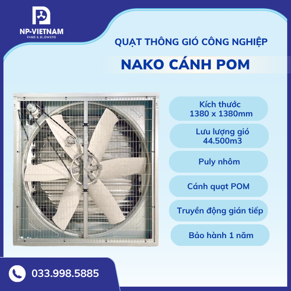 Quạt thông gió công nghiệp vuông cánh POM NAKO 1380x1380