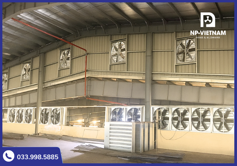 Quạt thông gió vuông 1380x1380 được sử dụng nhiều trong kho hàng