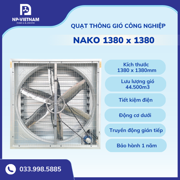 Quạt thông gió công nghiệp vuông NAKO 1380x1380