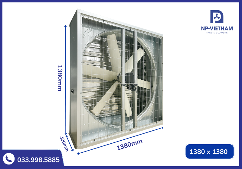 Thông số kĩ thuật chi tiết của quạt thông gió nhà xưởng NAKO vuông cánh composite với truyền động trực tiếp